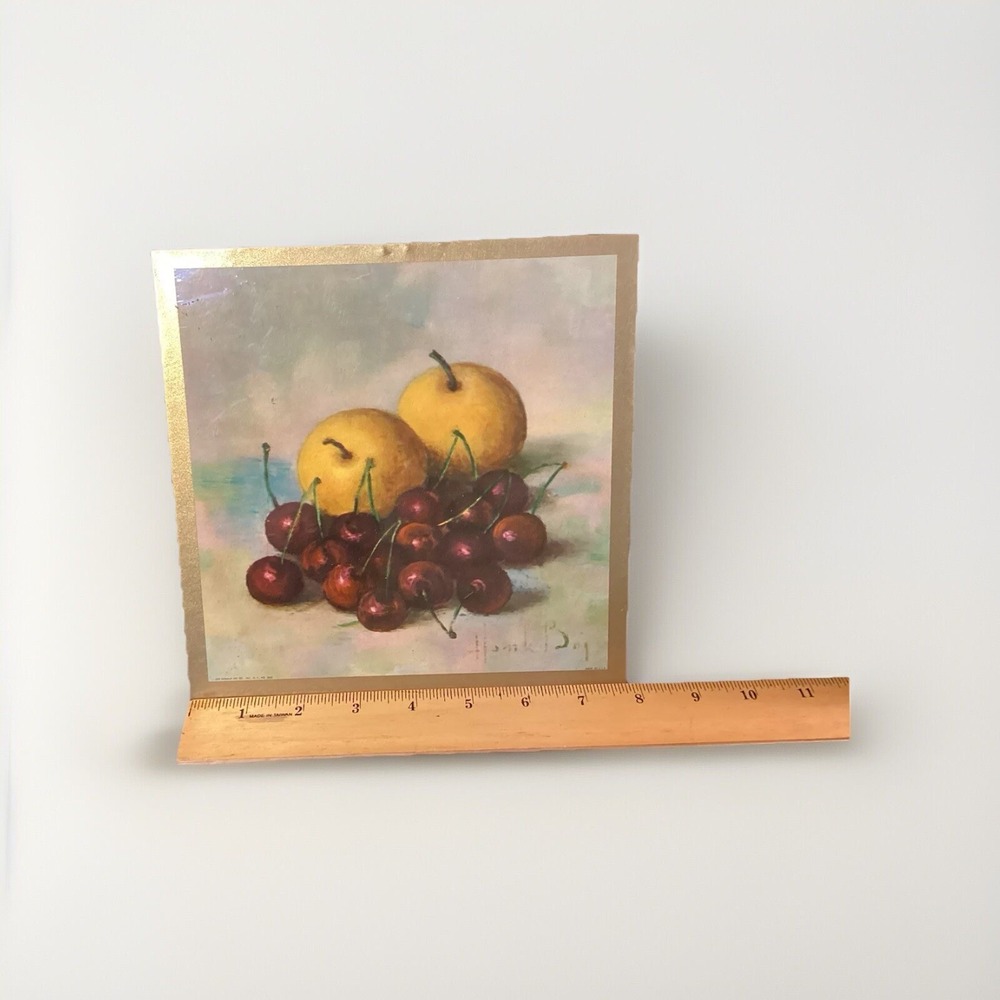 Vintage Hank Bro Lithium Still Life Art Print Cherries And Pears‎ Trivet 1959